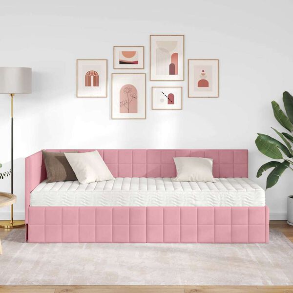 vidaXL Cadre de lit d'angle avec matelas 2 pcs Gris Velours