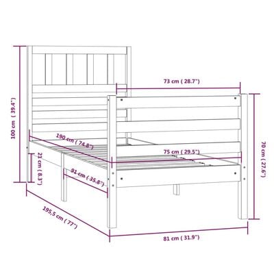 vidaXL Cadre de lit 75x190 cm Petit simple Bois massif