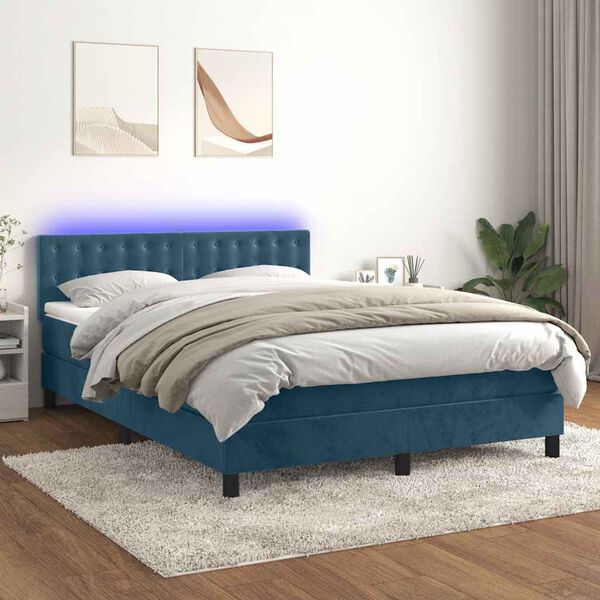 vidaXL Sommier &agrave; lattes de lit matelas et LED Bleu fonc&eacute; 140x200 cm