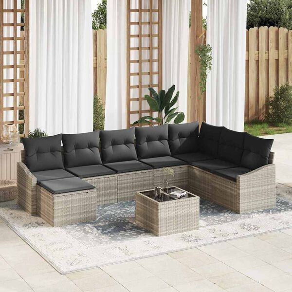 vidaXL Ensemble de canap&eacute; de jardin 8 pcs Gris clair polyrotin