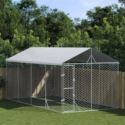 vidaXL Chenil d'extérieur pour chiens avec toit argenté 3x6x2,5 m