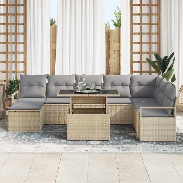 vidaXL Ensemble de canap&eacute; de jardin 9 pcs beige et gris clair