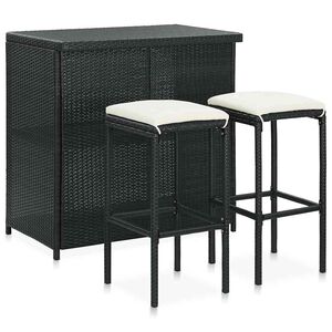 vidaXL Ensemble de bar 3 pcs R&eacute;sine tress&eacute;e Noir