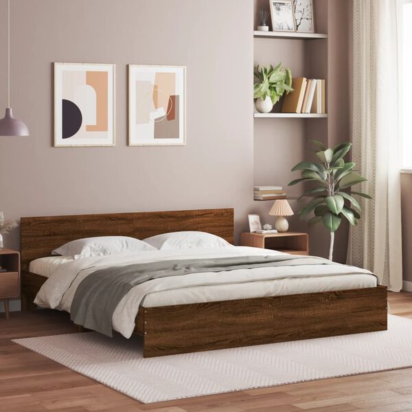 vidaXL Cadre de lit avec LED sans matelas ch&ecirc;ne marron 200x200 cm