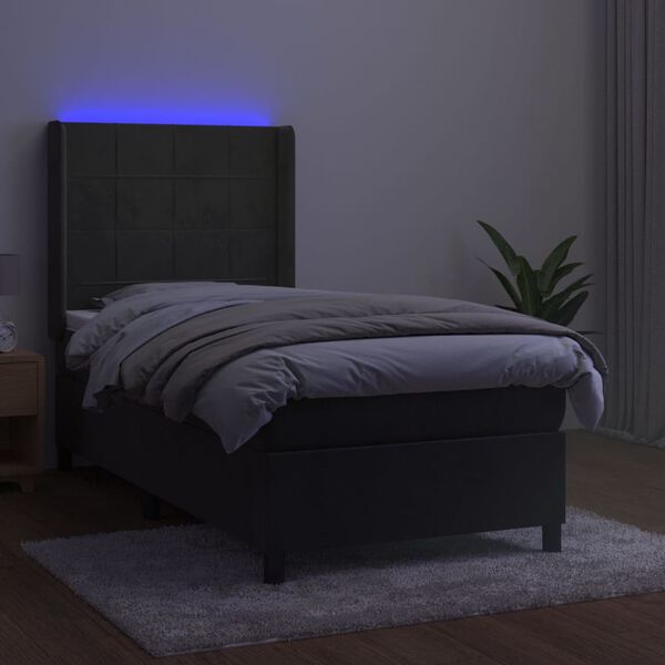 vidaXL Sommier &agrave; lattes de lit matelas et LED Gris fonc&eacute; 100x200 cm