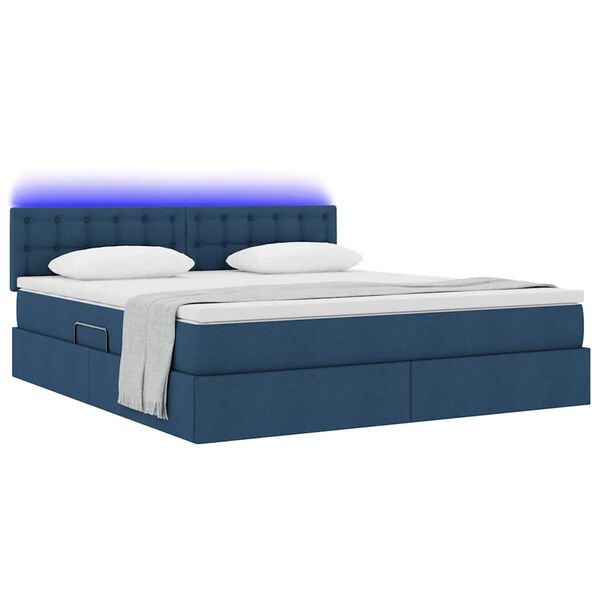 vidaXL Lit avec rangement et LED avec matelas Bleu 180 x 200 cm tissu