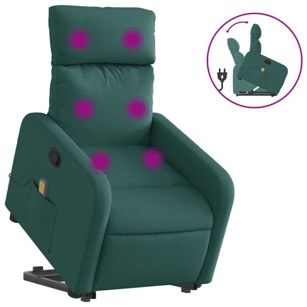vidaXL Fauteuil inclinable de massage Vert fonc&eacute; Tissu
