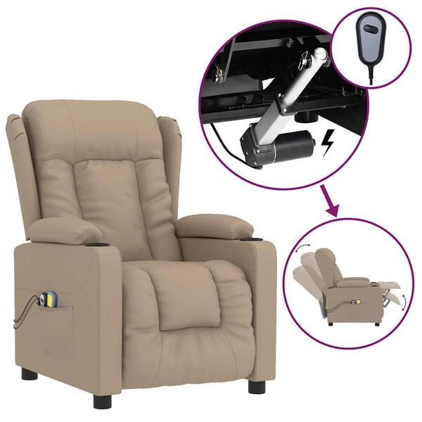 vidaXL Fauteuil de massage électrique Cappuccino Similicuir