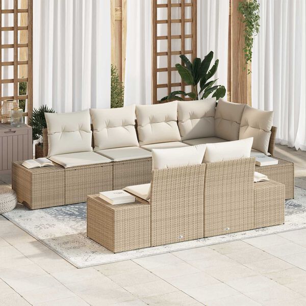 vidaXL Ensemble de canap&eacute; de jardin 7 pcs Beige et cr&egrave;me polyrotin