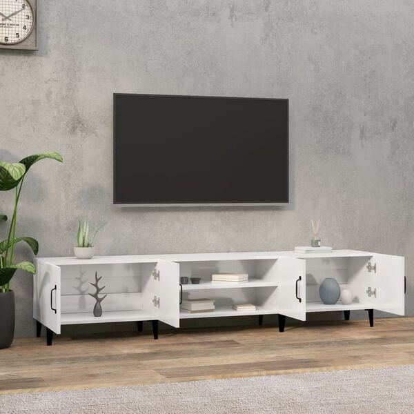 vidaXL Meuble TV blanc brillant 180x31,5x40 cm bois d'ing&eacute;nierie
