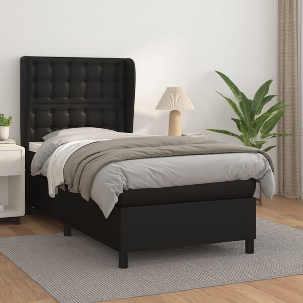 vidaXL Sommier à lattes de lit avec matelas Noir 90x200 cm Similicuir