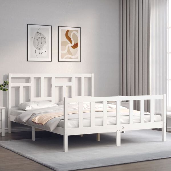 vidaXL Cadre de lit sans matelas blanc bois de pin massif