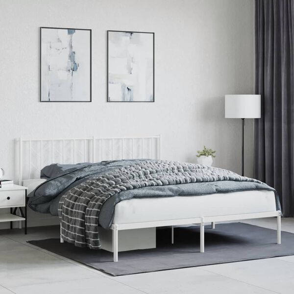 vidaXL Cadre de lit m&eacute;tal sans matelas et t&ecirc;te de lit blanc 160x200 cm