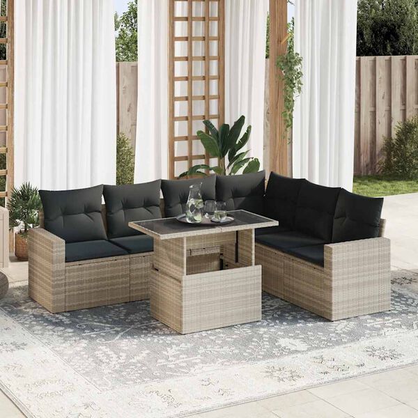vidaXL Salon de jardin avec coussins 7 pcs gris clair r&eacute;sine tress&eacute;e