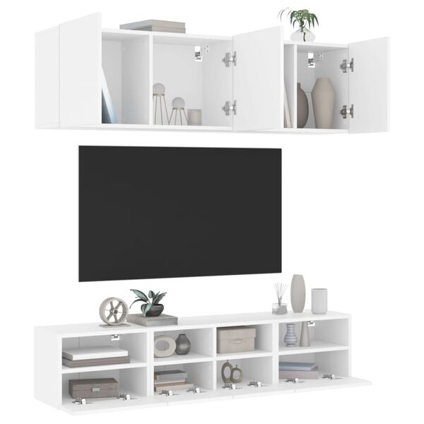 vidaXL Unit&eacute;s murales TV 5 pcs blanc bois d'ing&eacute;nierie