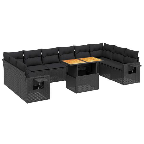 vidaXL Salon de jardin 11 pcs avec coussins noir r&eacute;sine tress&eacute;e