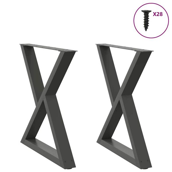 vidaXL Pieds de table &agrave; manger 2 pi&egrave;ces Anthracite 70 x (72-73,3) cm Acier