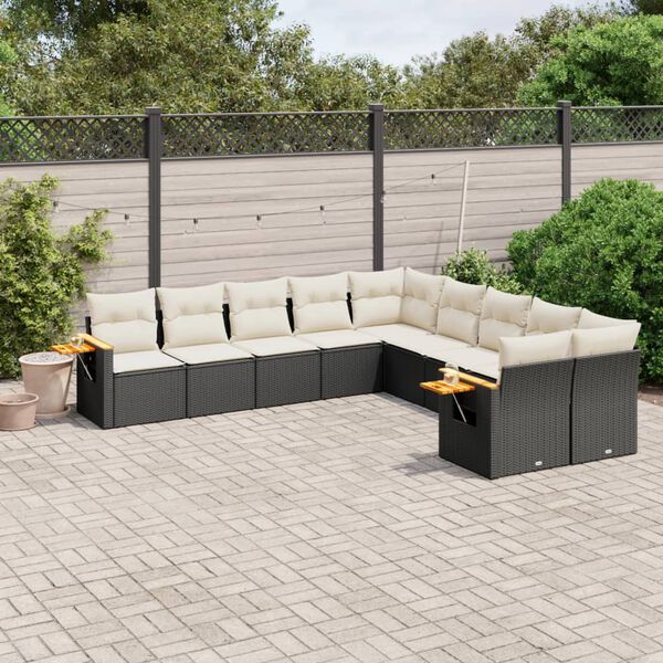 vidaXL Salon de jardin 10 pcs avec coussins noir r&eacute;sine tress&eacute;e