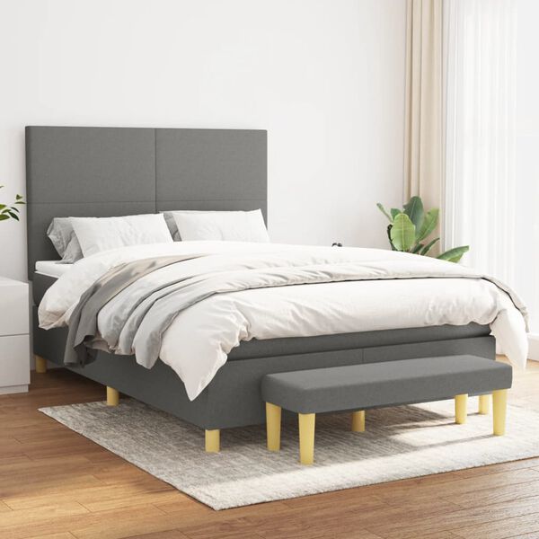 vidaXL Sommier &agrave; lattes de lit avec matelas Gris fonc&eacute; 140x190cm Tissu