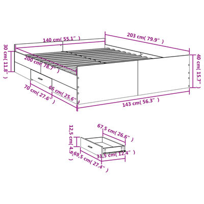 vidaXL Cadre de lit et tiroirs chêne marron 140x200 cm bois ingénierie