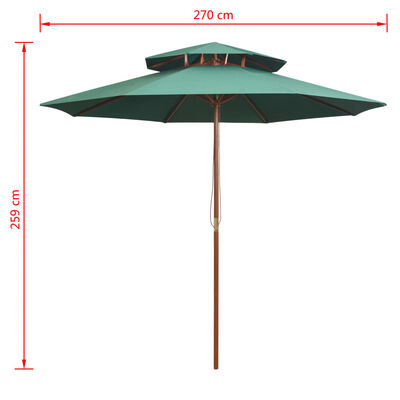 vidaXL Parasol de terrasse 270 x 270 cm Poteau en bois Vert