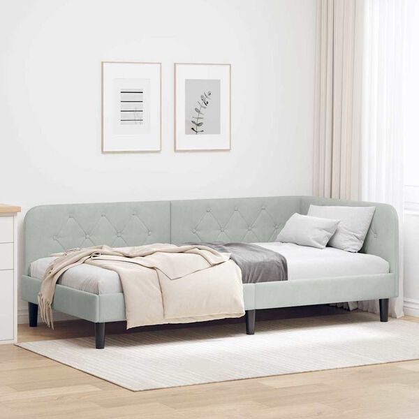 vidaXL Cadre de lit d'angle Gris clair 100 x 200 cm Velours