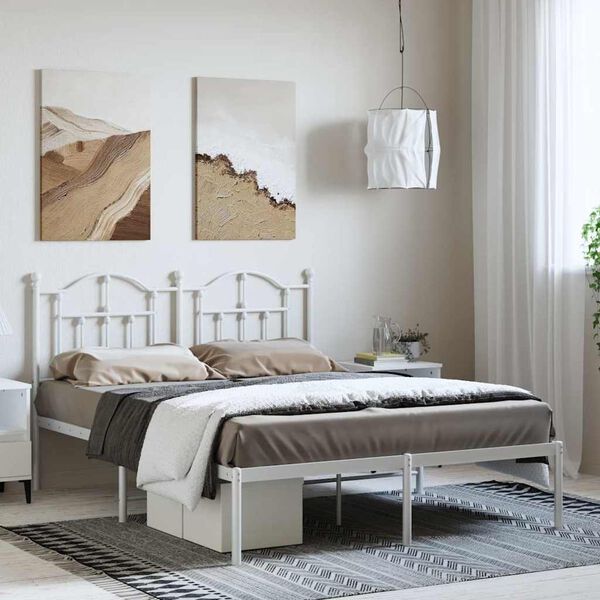 vidaXL Cadre de lit métal sans matelas et tête de lit blanc 150x200 cm