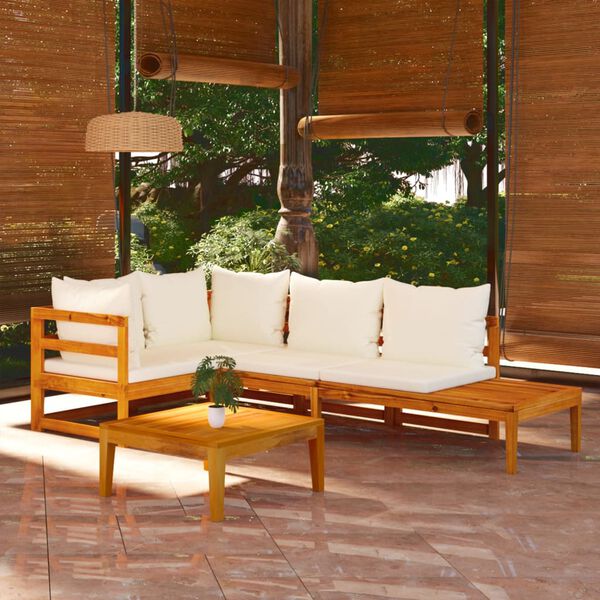 vidaXL Salon de jardin 4 pcs avec coussins blanc cr&egrave;me Bois d'acacia