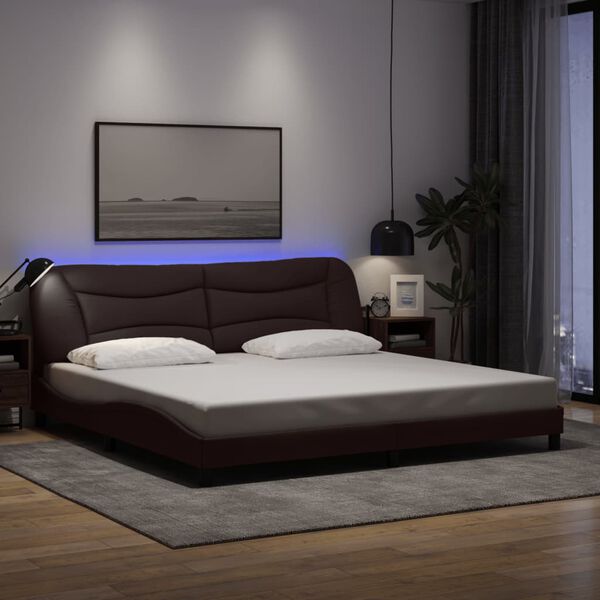 vidaXL Cadre de lit avec LED sans matelas Hvar marron fonc&eacute; 200x200cm tissu