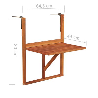 vidaXL Table suspendue de balcon 64,5x44x80 cm Bois d'acacia massif