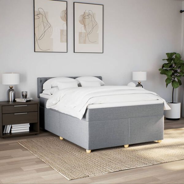 vidaXL Sommier &agrave; lattes de lit avec matelas Gris clair 140x190cm Tissu