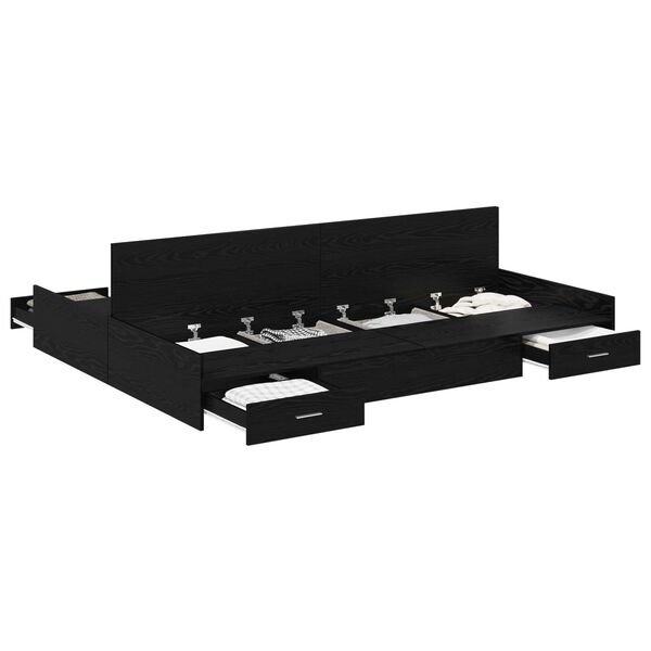 vidaXL Cadre de lit avec rangement avec tiroir Ch&ecirc;ne noir 135 x 190 cm