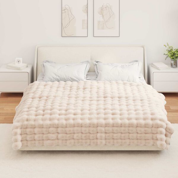 vidaXL Couverture en Fourrure de Lapin Synth&eacute;tique 4 pcs Beige