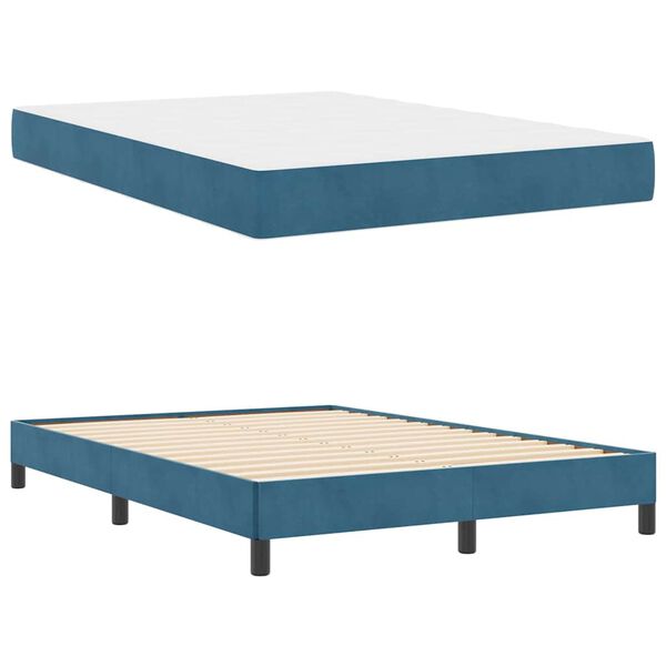 vidaXL Lit &agrave; ressorts avec matelas Bleu fonc&eacute; 140 x 210 cm tissu