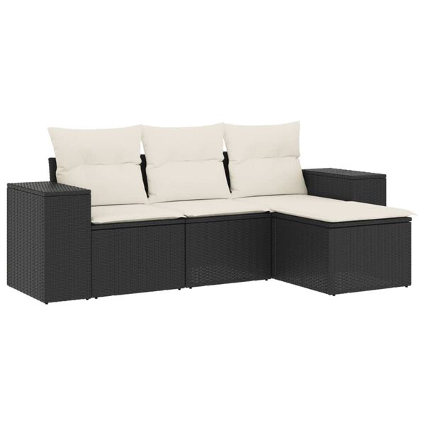 vidaXL Salon de jardin 4 pcs avec coussins noir r&eacute;sine tress&eacute;e