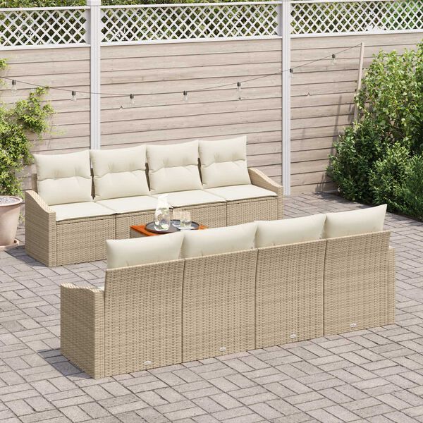 vidaXL Ensemble de canap&eacute; de jardin avec coussin 9 pcs Beige polyrotin