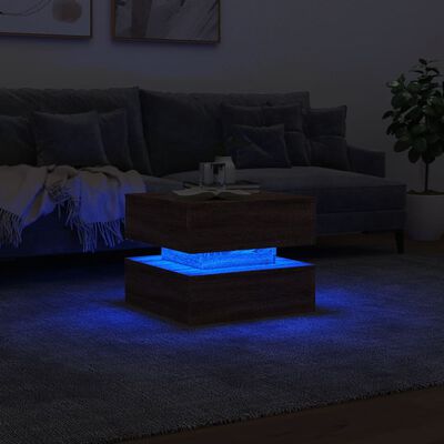 vidaXL Table basse avec lumières LED chêne marron 50x50x40 cm