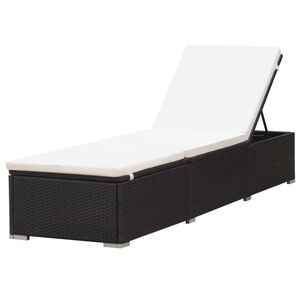 vidaXL Chaise longue avec coussin blanc cr&egrave;me r&eacute;sine tress&eacute;e marron
