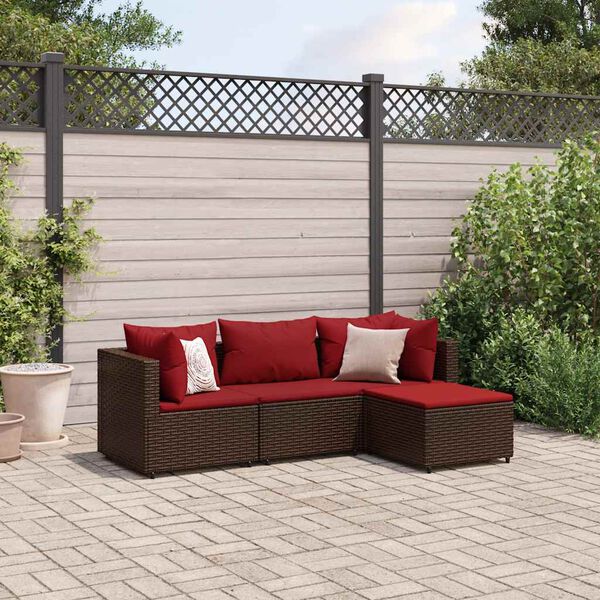 vidaXL Salon de jardin 4 pcs avec coussins Marron R&eacute;sine tress&eacute;e