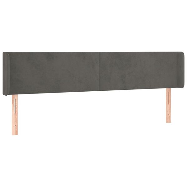 vidaXL T&ecirc;te de lit avec oreilles Gris fonc&eacute; 183x16x78/88 cm Velours