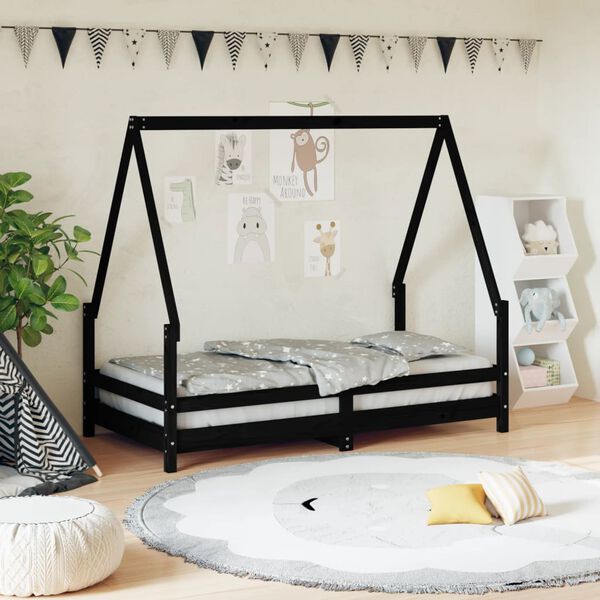 vidaXL Cadre de lit pour enfant noir 80x160 cm bois de pin massif