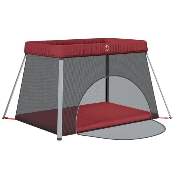 vidaXL Parc pour bébé avec matelas Rouge Tissu de lin
