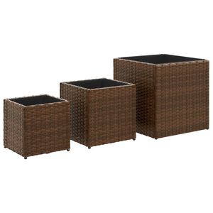vidaXL Jardini&egrave;res d'ext&eacute;rieur 3 pcs marron r&eacute;sine tress&eacute;e