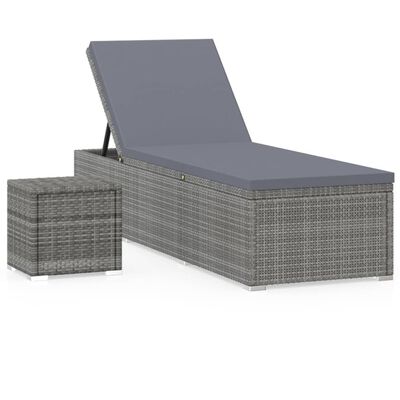 vidaXL Chaise longue avec coussin et table à thé Résine tressée Gris