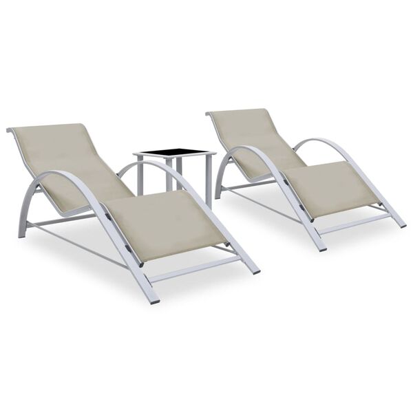 vidaXL Chaises longues lot de 2 avec table Aluminium Cr&egrave;me