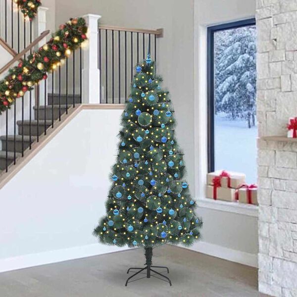 vidaXL Arbre de No&euml;l artificiel pr&eacute;-&eacute;clair&eacute; avec ensemble de boules