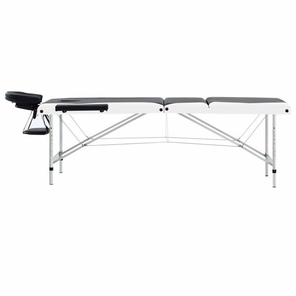 vidaXL Table de massage pliable 3 zones Aluminium Noir et blanc
