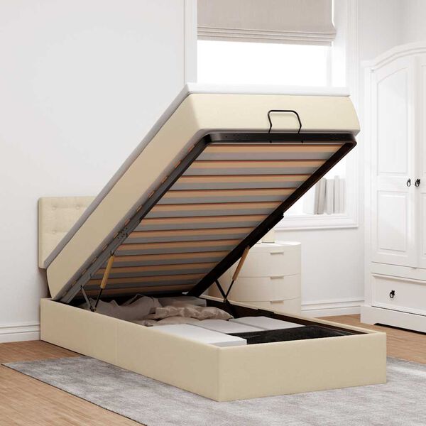 vidaXL Cadre de lit ottoman avec matelas crème 80x200 cm tissu