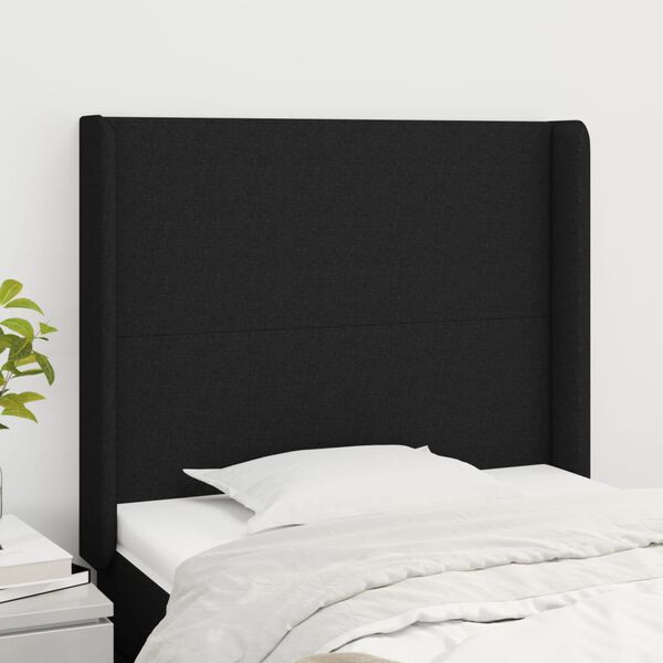 vidaXL T&ecirc;te de lit avec oreilles Noir 83x16x118/128 cm Tissu