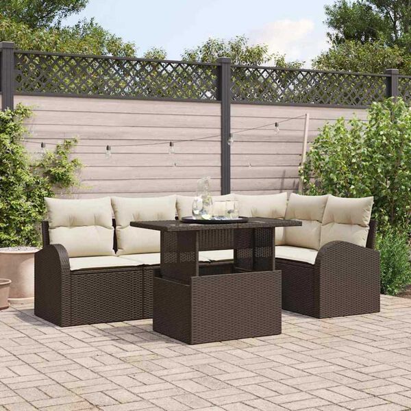 vidaXL Ensemble de canap&eacute; de jardin 6 pcs Marron Poly rotin